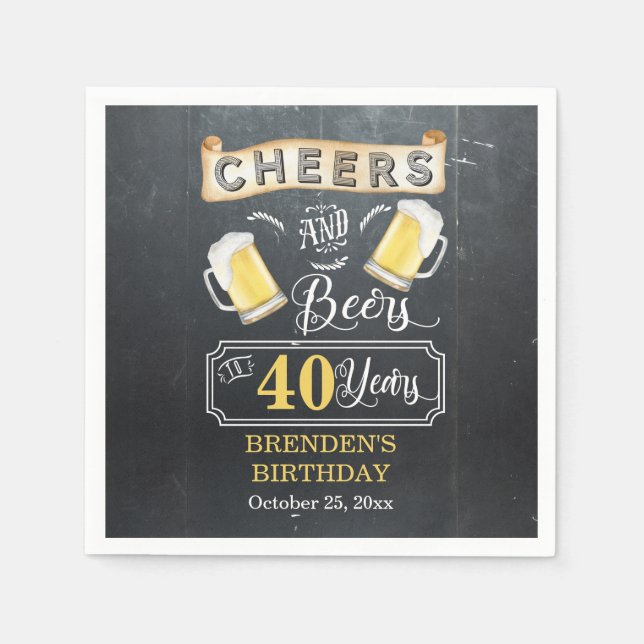 Cheers and Beers to 40 Years Birthday Party Napkin (Front)