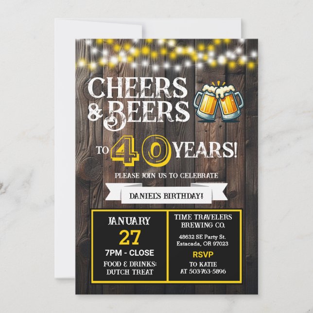 Cheers and Beers to 40 Years Brewery Birthday Invitation (Front)