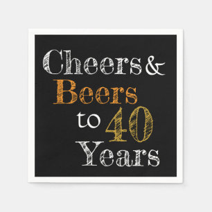 Cheers and Beers to 40 Years Chalkboard Typography Napkin