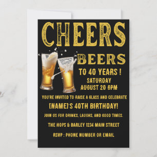 Cheers and Beers to 40 Years Funny Birthday Invitation