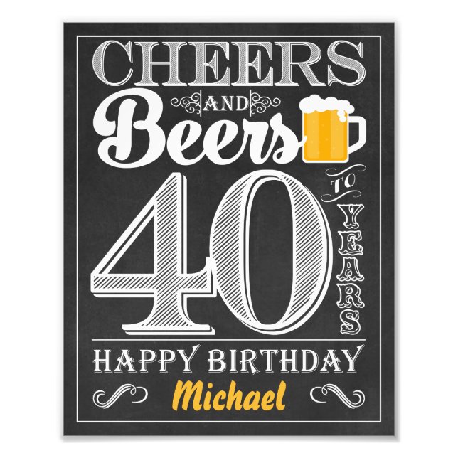Cheers and Beers to 40 Years Happy Birthday Sign (Front)