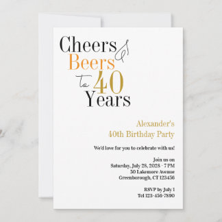 Cheers and beers to 40 years Minimal party Invitation