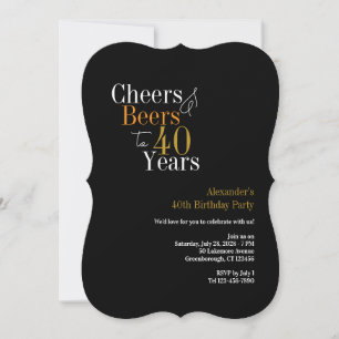 Cheers and beers to 40 years party black and gold invitation