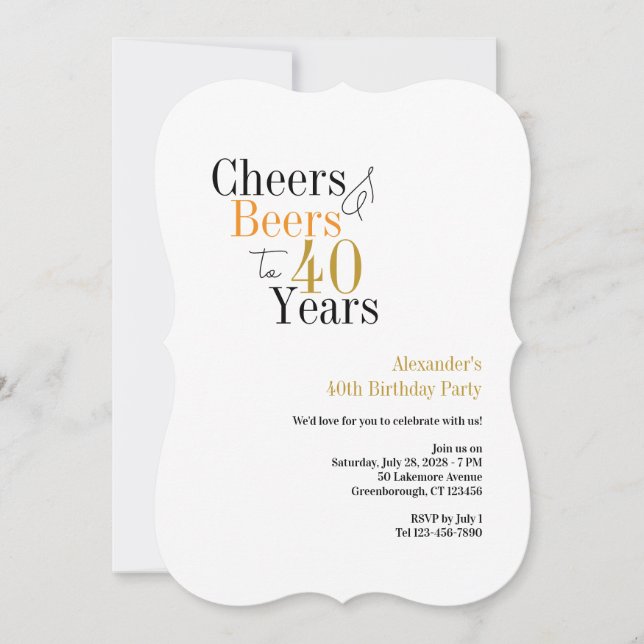 Cheers and beers to 40 years party minimal invitation (Front)