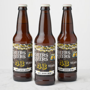 Cheers and Beers to 43 Years Rustic Birthday Beer Bottle Label