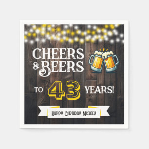 Cheers and Beers to 43 Years Rustic Birthday Party Napkin