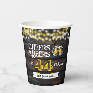 Cheers and Beers to 44 Years Rustic Birthday Paper Cups