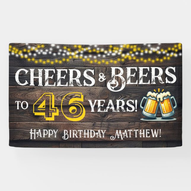 Cheers and Beers to 46 Years Birthday Party Banner (Horizontal)