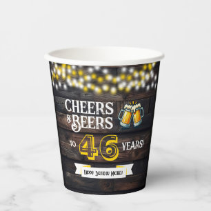 Cheers and Beers to 46 Years Rustic Birthday Paper Cups
