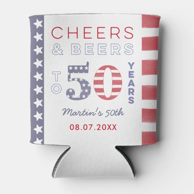 Cheers And Beers To 50 Years 50th Birthday Party Can Cooler (Front)