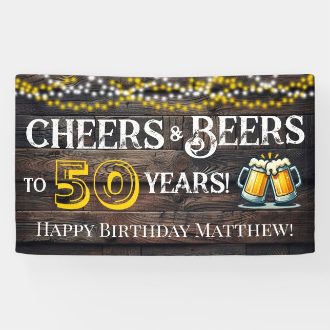 Cheers and Beers to 50 Years Birthday Party Banner (Horizontal)