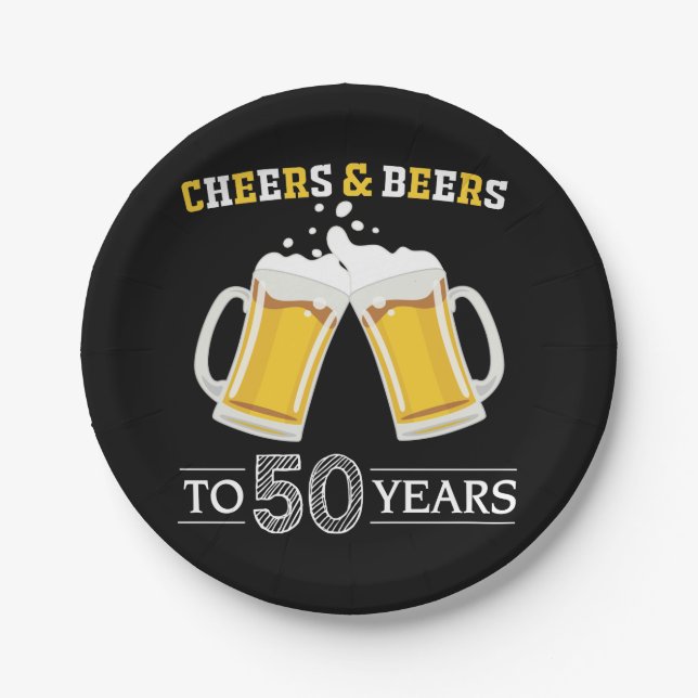 Cheers and Beers to 50 Years Paper Plate (Front)