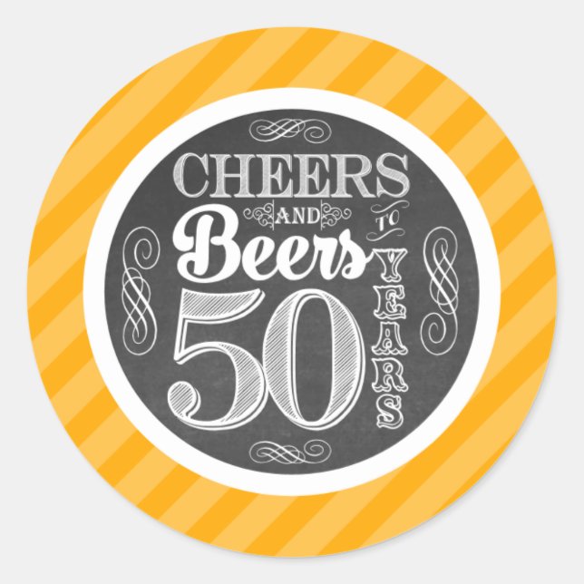 Cheers and Beers to 50 Years Round Stickers Labels (Front)