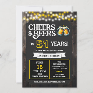 Cheers and Beers to 51 Years Backyard BBQ Birthday Invitation