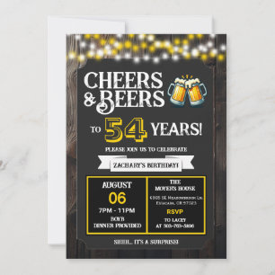 Cheers and Beers to 54 Years Surprise Backyard Invitation