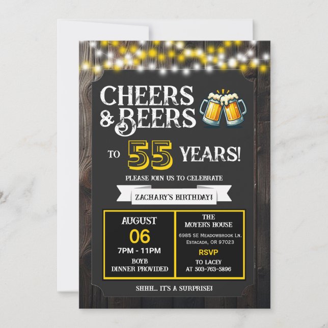 Cheers and Beers to 55 Years Surprise Backyard Invitation (Front)