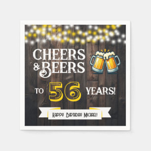 Cheers and Beers to 56 Years Rustic Birthday Party Napkin