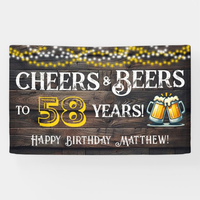 Cheers and Beers to 58 Years Birthday Party Banner (Horizontal)