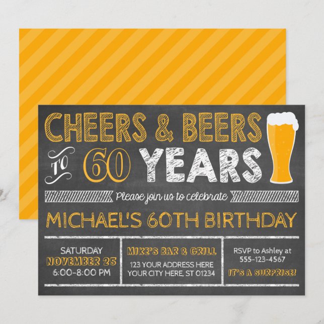 Cheers and Beers to 60 Years Birthday Invitation (Front/Back)
