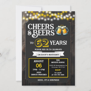 Cheers and Beers to 62 Years Surprise Backyard Invitation
