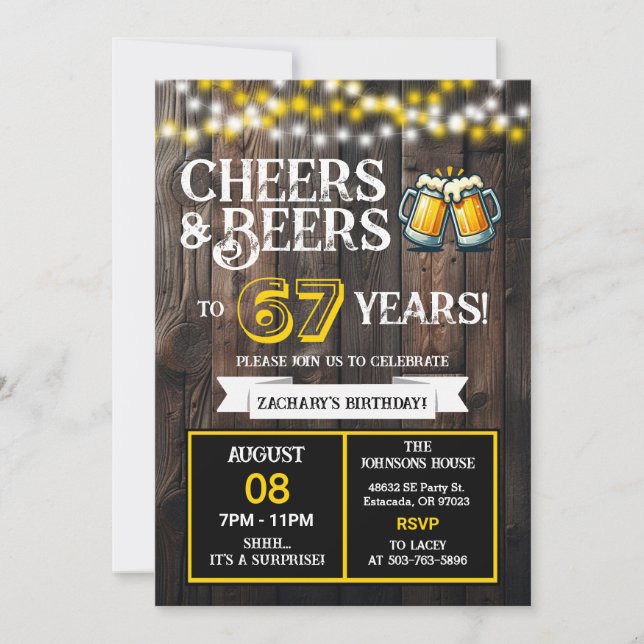 Cheers and Beers to 67 Years Surprise Backyard Invitation (Front)