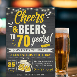 Cheers and Beers to 70 Years, Beer-Themed Invitation