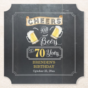 Cheers and Beers to 70 Years Birthday Party Paper Coaster