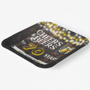 Cheers and Beers to 70 Years Rustic Birthday Paper Plate