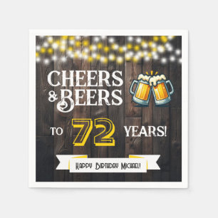 Cheers and Beers to 72 Years Rustic Birthday Party Napkin