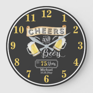 Cheers and Beers to 75 Years Birthday  Large Clock