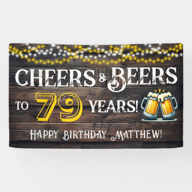 Cheers and Beers to 79 Years Birthday Party Banner (Horizontal)