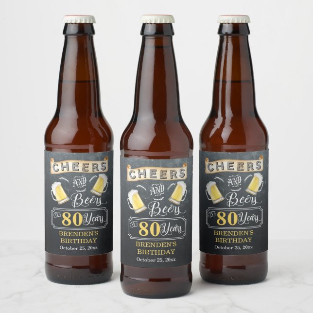 Cheers and Beers to 80 Years Birthday Party  Beer Bottle Label (Bottles)