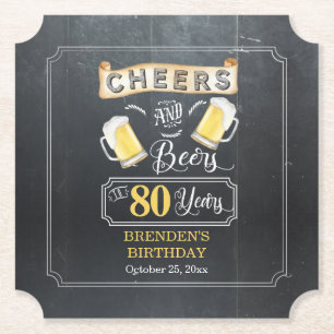 Cheers and Beers to 80 Years Birthday Party Paper Coaster