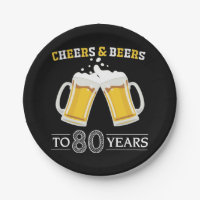 Cheers and Beers to 80 Years Paper Plate