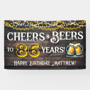 Cheers and Beers to 86 Years Birthday Party Banner
