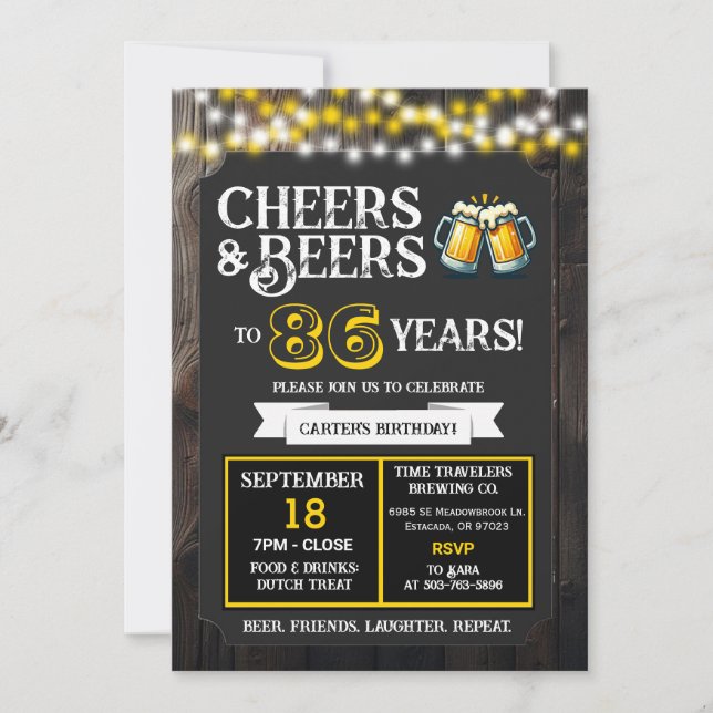 Cheers and Beers to 86 Years Brewery Birthday Invitation (Front)