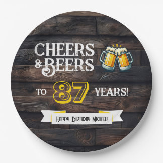 Cheers and Beers to 87 Years Rustic Birthday Paper Plate