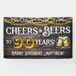 Cheers and Beers to 90 Years Birthday Party Banner