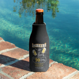 Cheers and Beers to 90 Years Birthday Party Bottle Cooler