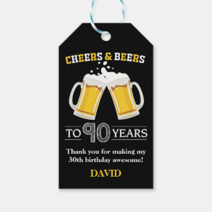 Cheers and Beers to 90 Years Gift Tags