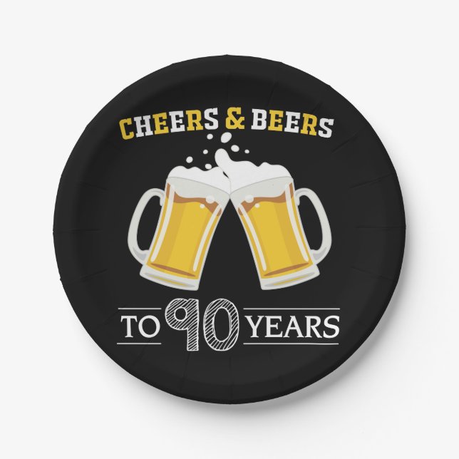 Cheers and Beers to 90 Years Paper Plate (Front)
