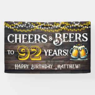 Cheers and Beers to 92 Years Birthday Party Banner
