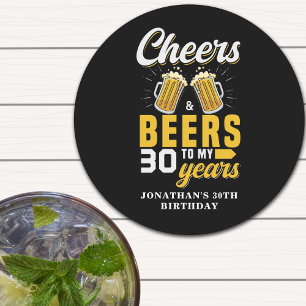 Cheers and Beers to my 30 Years, Fun Birthday Round Paper Coaster