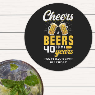 Cheers and Beers to my 40 Years, Fun Birthday Round Paper Coaster
