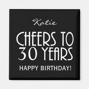 Cheers! ANY AGE or YEARS Black Sq Birthday Magnet