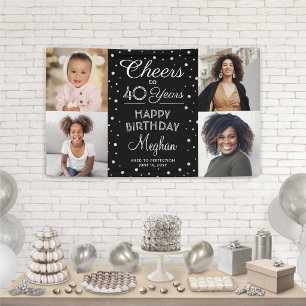 Cheers Any Year Birthday 4 Photo Black and White Banner
