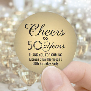 Cheers Any Year Birthday Black Gold Faux Foil 50th Classic Round Sticker