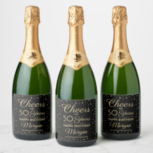 Cheers Any Year Birthday Confetti Black Gold 50th Sparkling Wine Label