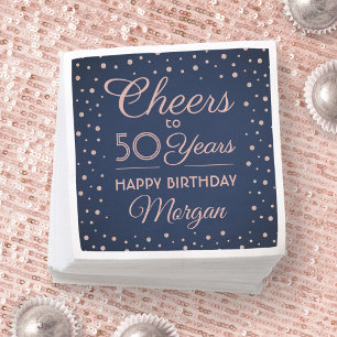 Cheers Any Year Birthday Glitter Navy Blue & Pink Napkin