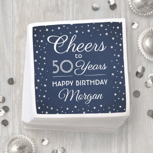 Cheers Any Year Birthday Glitter Navy Blue & White Napkin